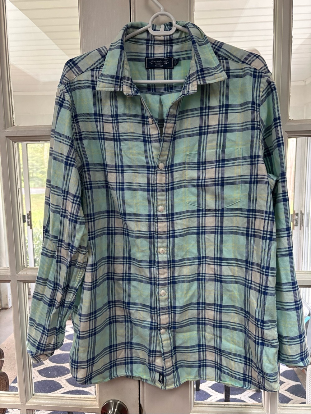 Vineyard Vines Mint Green and Navy Plaid Button-Down Shirt
